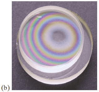 Newton’s rings. (b) Photograph of interference patterns using white light.